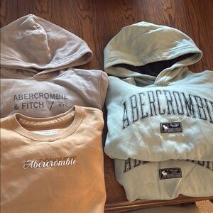 Abercrombie & Fitch Blue and Tan Hoodie Sweatshirt
